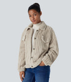 Veste décontractée en sherpa à col, boutons et manches longues