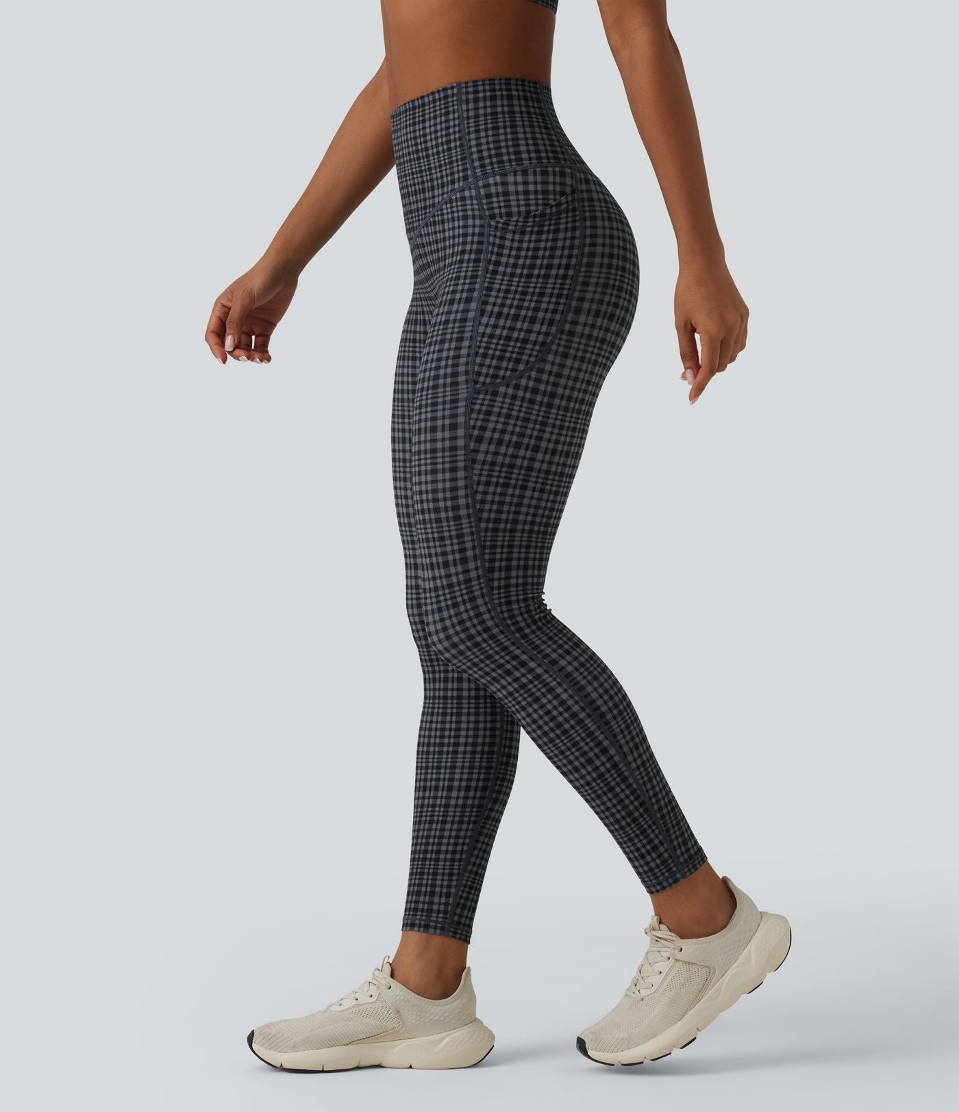 Legging de running Halara UltraSculpt™ gainant taille haute imprimé à carreaux avec poches