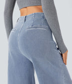 Halara Flex™ Jean large Palazzo et Taille Haute avec Poches Avant en Tricot Extensible Lavé