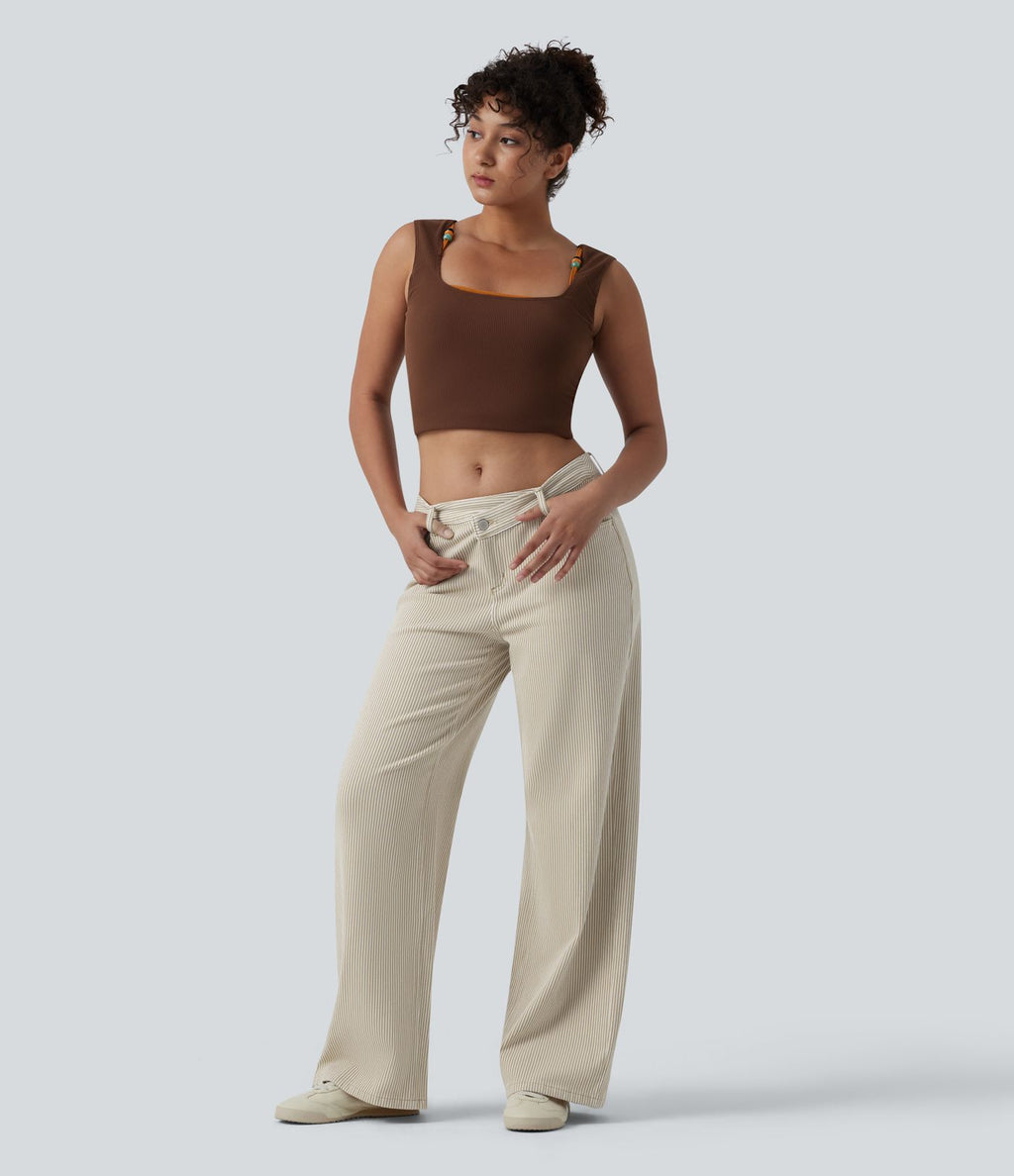 Jean ample Halara Flex™ asymétrique casual à rayures taille mi-haute avec poches