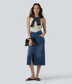 Halara Flex™ Jupe droite casual en jean asymétrique taille haute ventre plat avec fente et poches