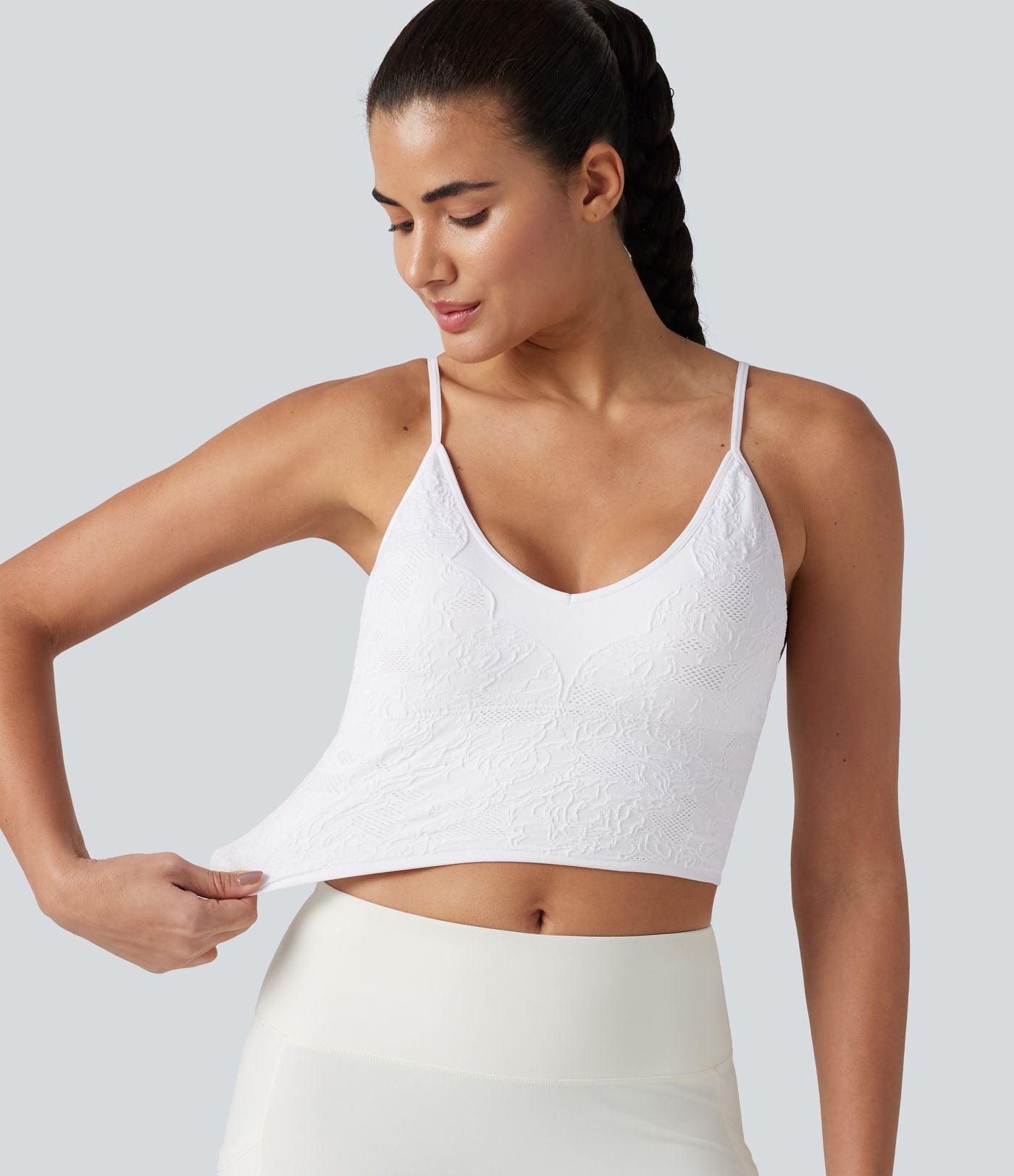 Débardeur de yoga court OneForm Seamless Flow à motif jacquard avec soutien-gorge intégré