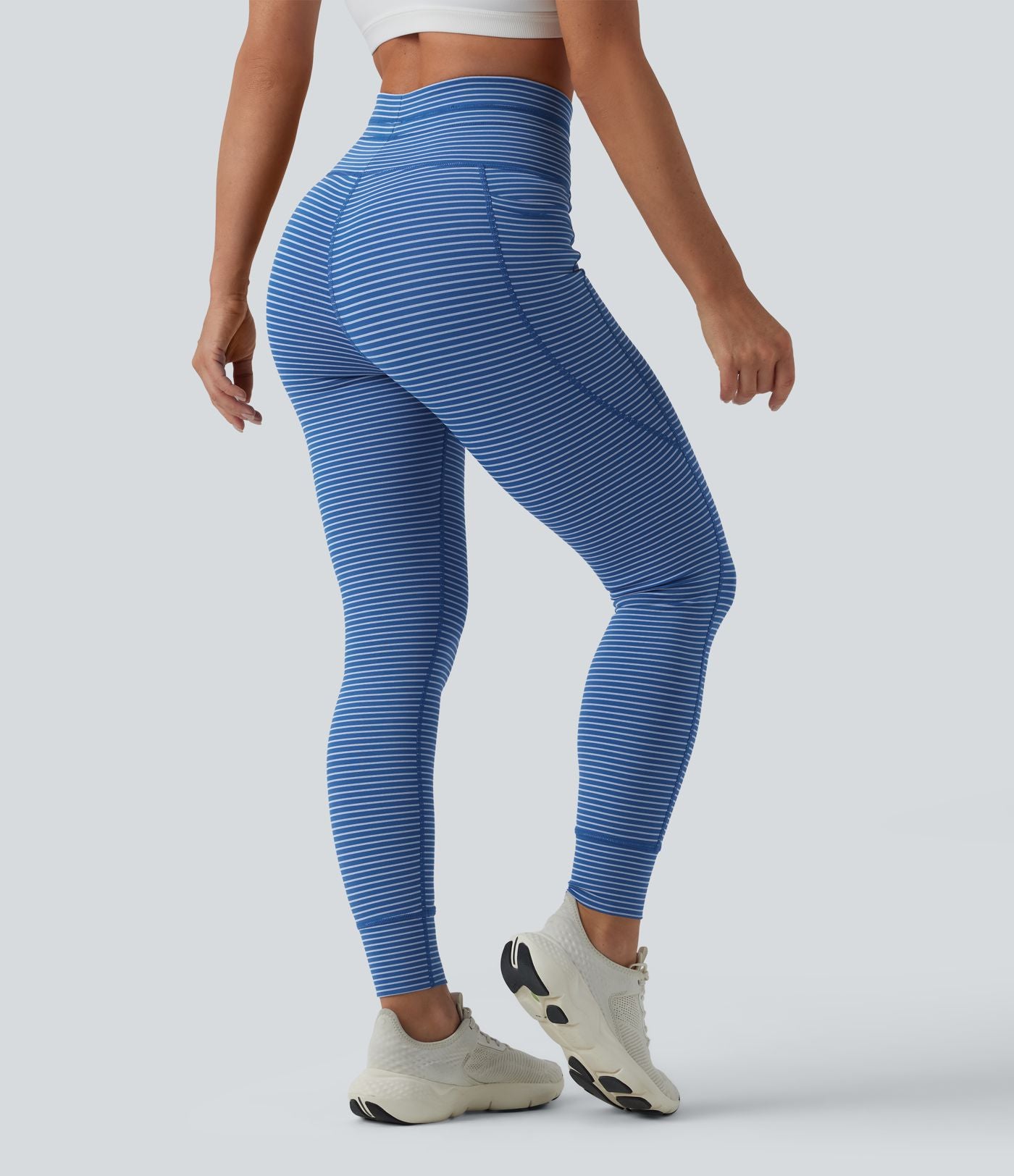 Legging de yoga rayé taille haute avec cordon de serrage et poches