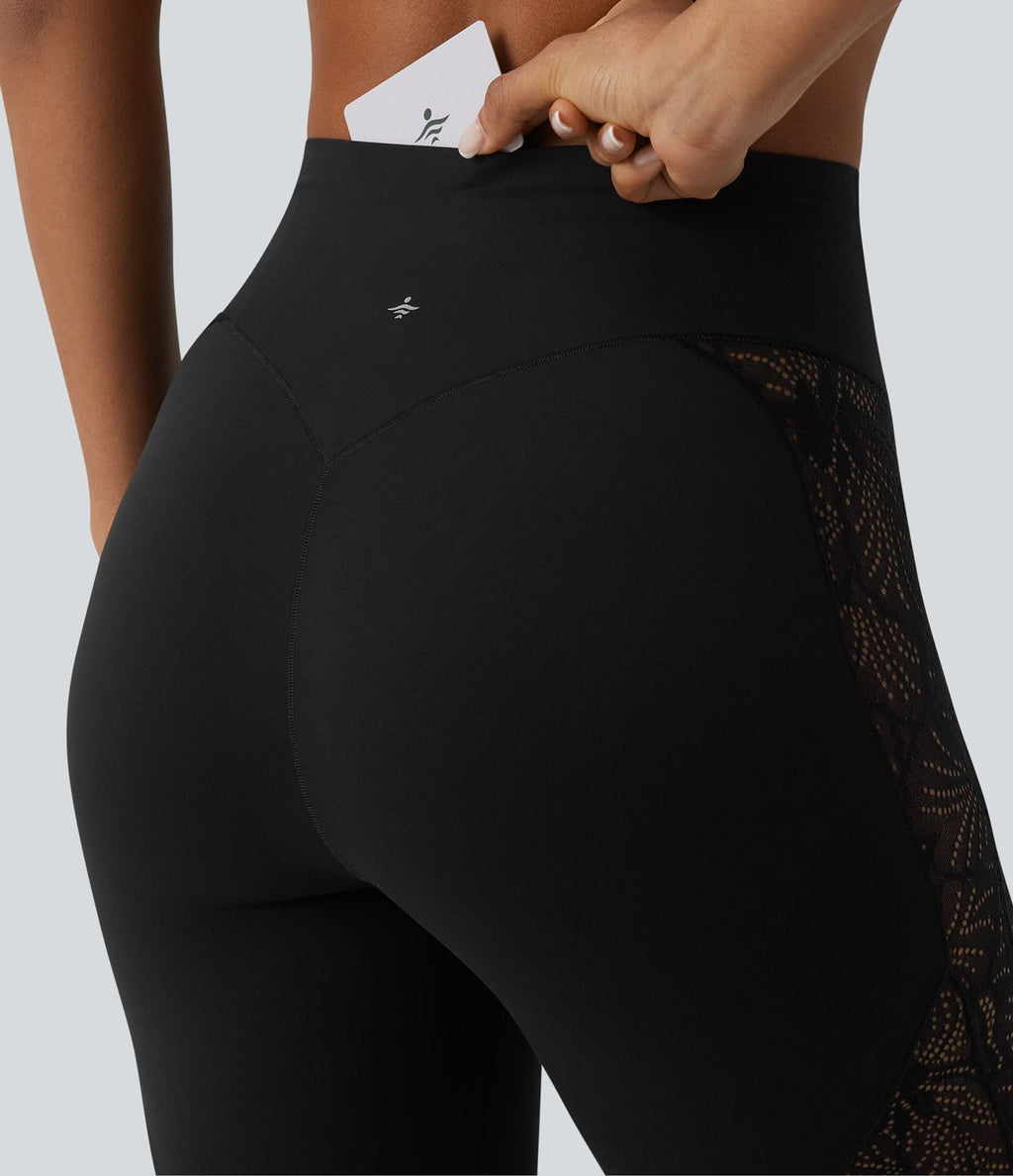 Legging yoga 7/8 Halara UltraSculpt™ gainant taille haute avec dentelle contrastante et poche