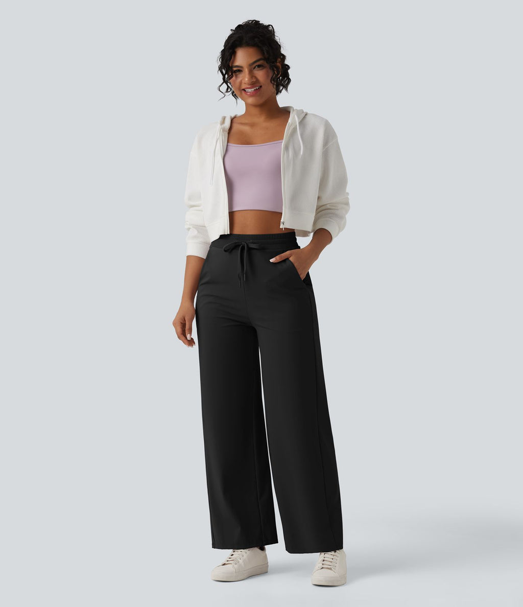 Pantalon ample décontracté SoftlyZero™ Airy taille haute avec cordon de serrage côtes contrastantes effet frais InstantCool et poches, protection solaire UPF50+