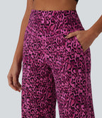 Pantalon de yoga jambes droites taille haute gainant imprimé léopard Halara UltraSculpt™ avec poches