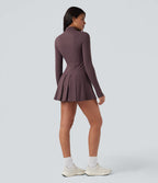 Robe de tennis active courte SoftlyZero™ Plush 2-pièces demi-zip manches longues avec trous pouces et poches