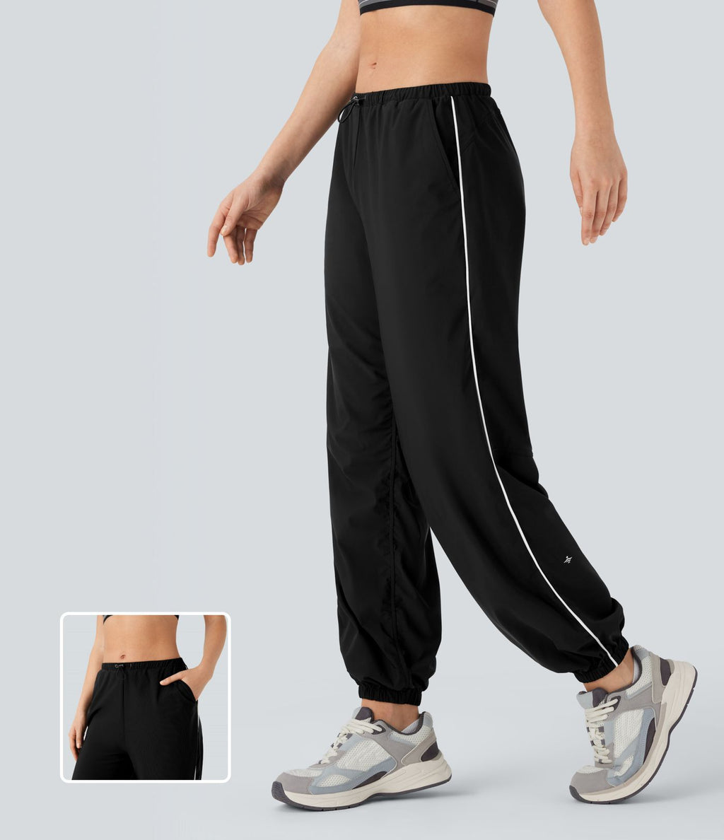 Jogging de danse à taille basse, cordon ajustable, bandes colorées, séchage rapide et poches latérales