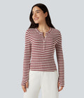 T-shirt rayé col Henley manches longues avec trous pouces