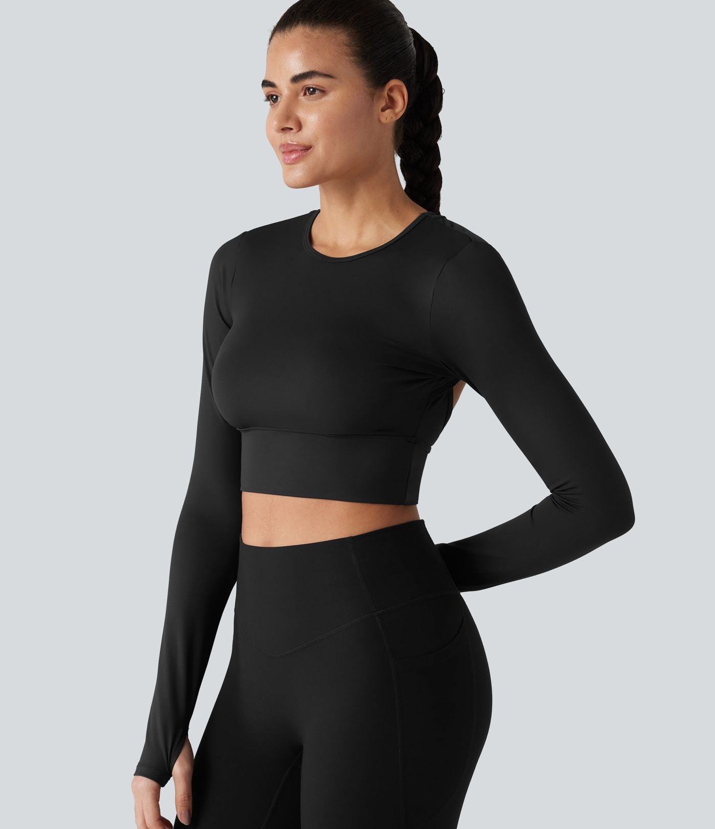 Haut de sport dos nu à manches longues avec passe-pouces, à effet frais InstantCool, séchage rapide, protection UPF50+ pour le yoga