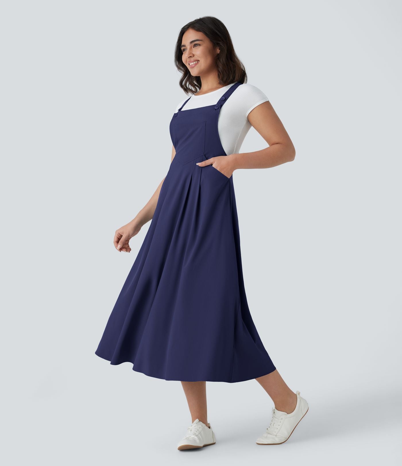 Robe mi-longue décontractée fluide Breezeful™ séchage rapide avec bretelles ajustables, boutons et poches multiples