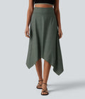 Jupe midi fluide casual taille haute à rayures et ourlet asymétrique mouchoir