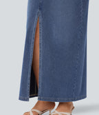 Halara Flex™ Jupe en Jean longue décontractée extensible délavé taille moyenne avec fente et multiples poches
