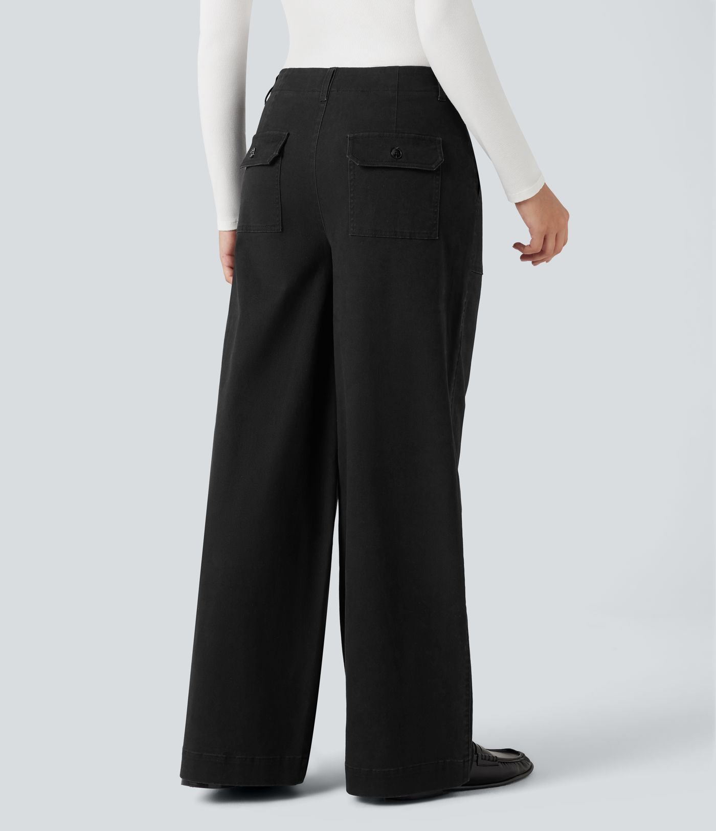 Pantalon chino coton jambes larges taille mi-haute avec poches