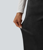 Pantalon droit casual en velours côtelé molletonné taille mi-haute avec poches