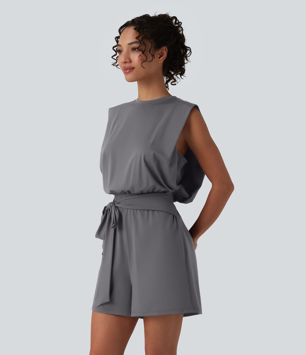 Combishort décontracté col rond sans manches effet frais InstantCool avec nœud frontal et poches, accès facile Easy Peasy, protection solaire UPF50+