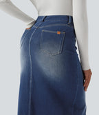Jupe longue droite en denim délavé Halara Flex™ taille haute avec poches
