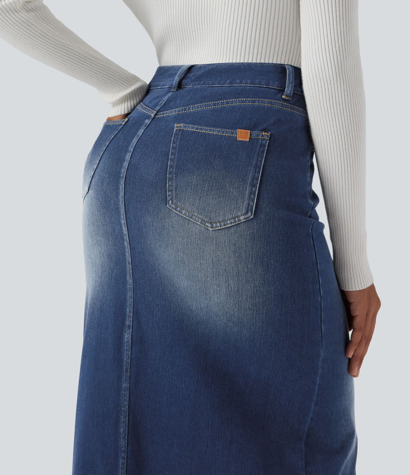 Jupe longue droite en denim délavé Halara Flex™ taille haute avec poches