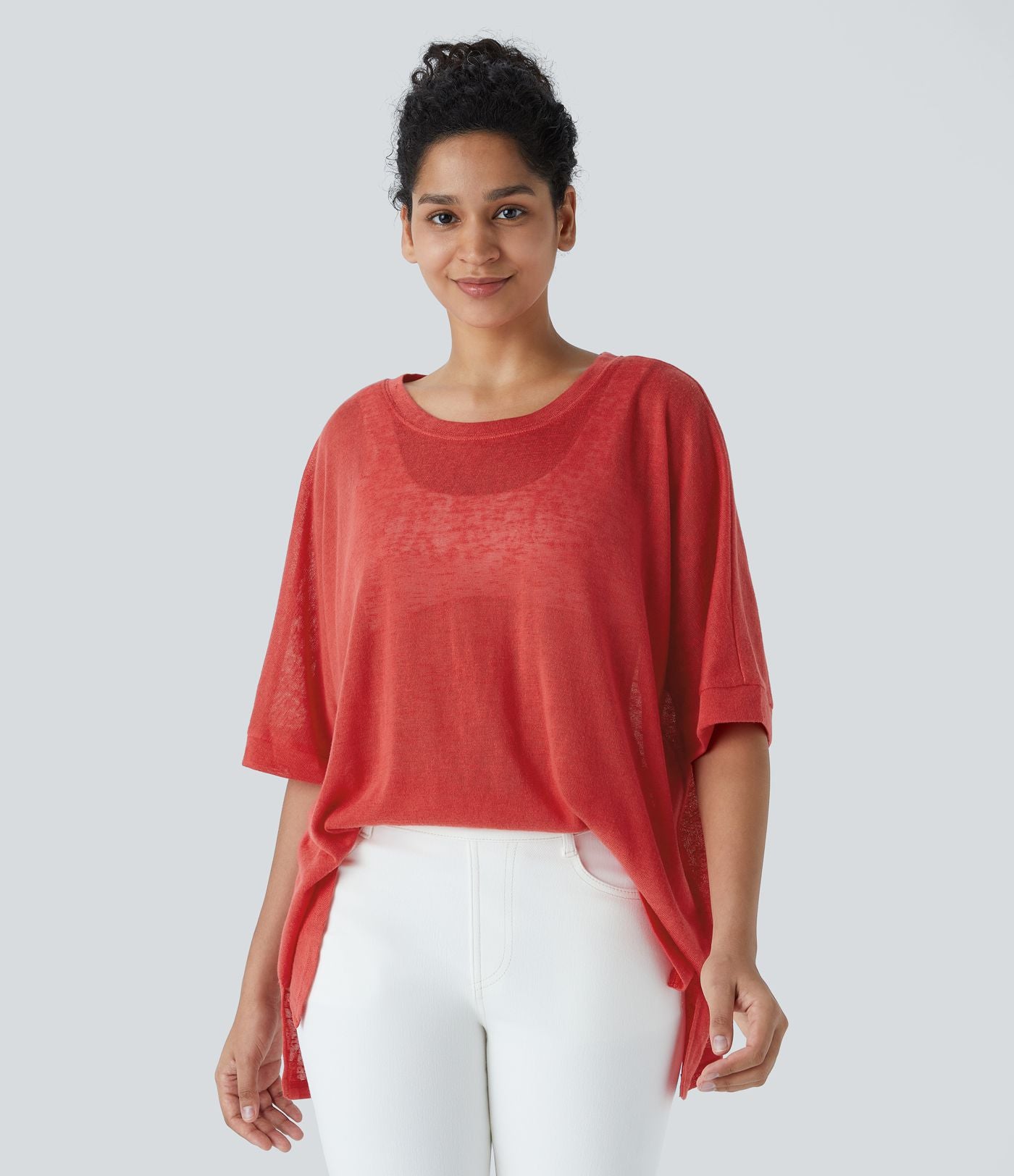 Top Casual Oversize Asymétrique Ourlet Fendu Transparent