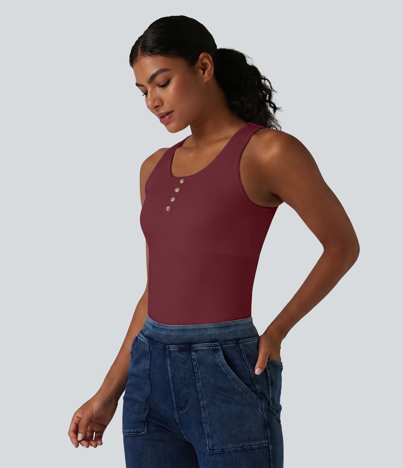Débardeur casual en maille côtelée col rond avec brassière intégrée