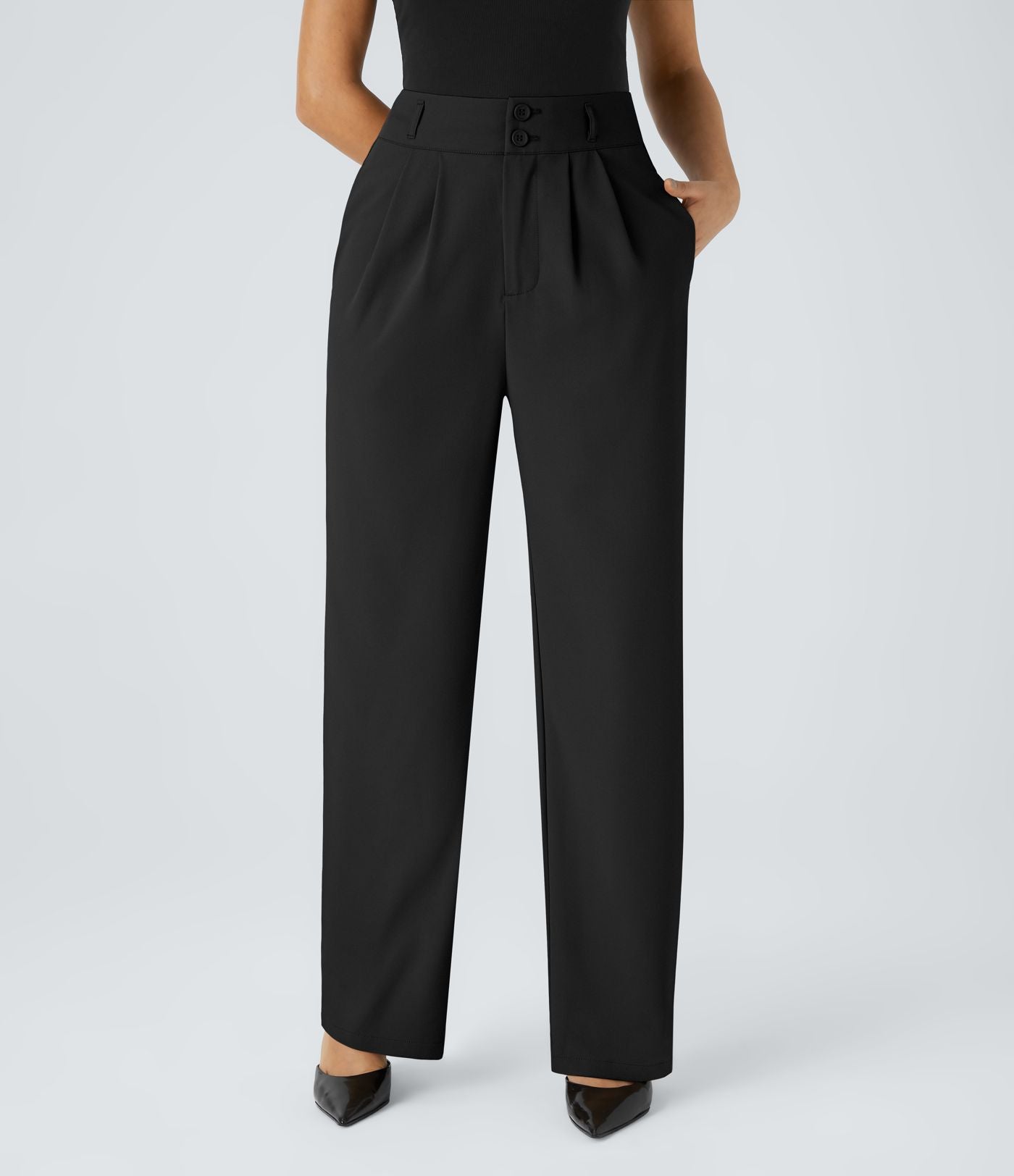 Pantalon de travail Halara Flex™ droit froncé avec poche zippée, taille haute