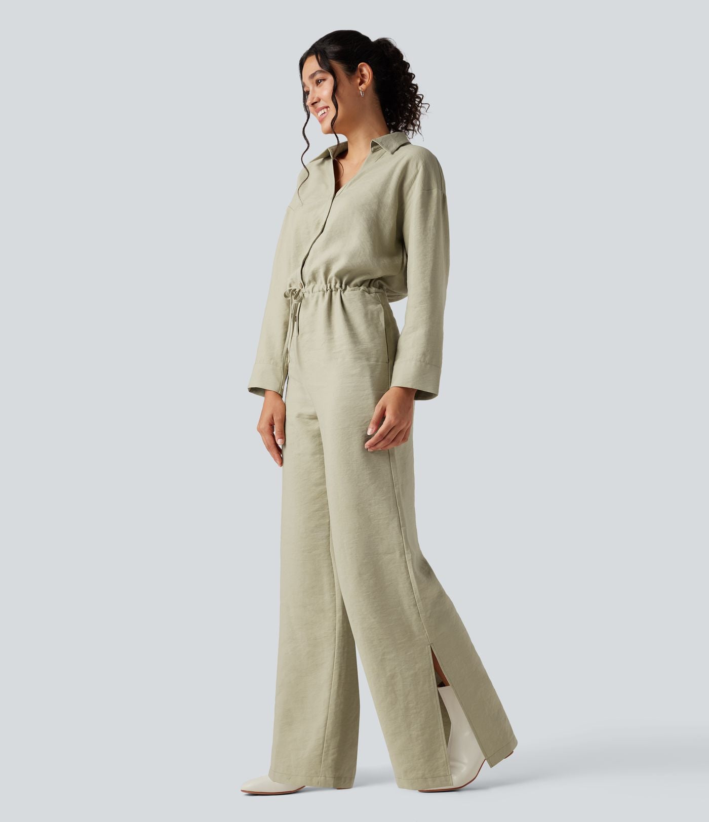 Combinaison pantalon de travail large à manches longues avec cordon de serrage et poches
