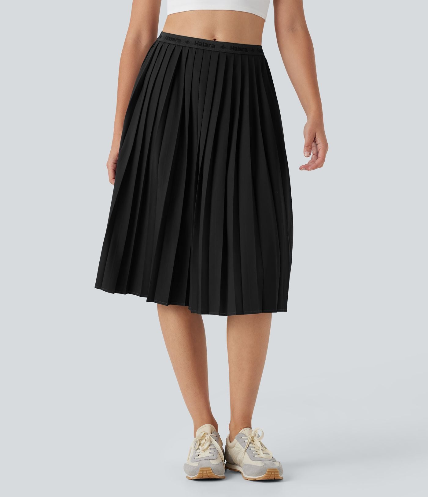 Jupe midi casual taille haute plissée séchage rapide avec poches