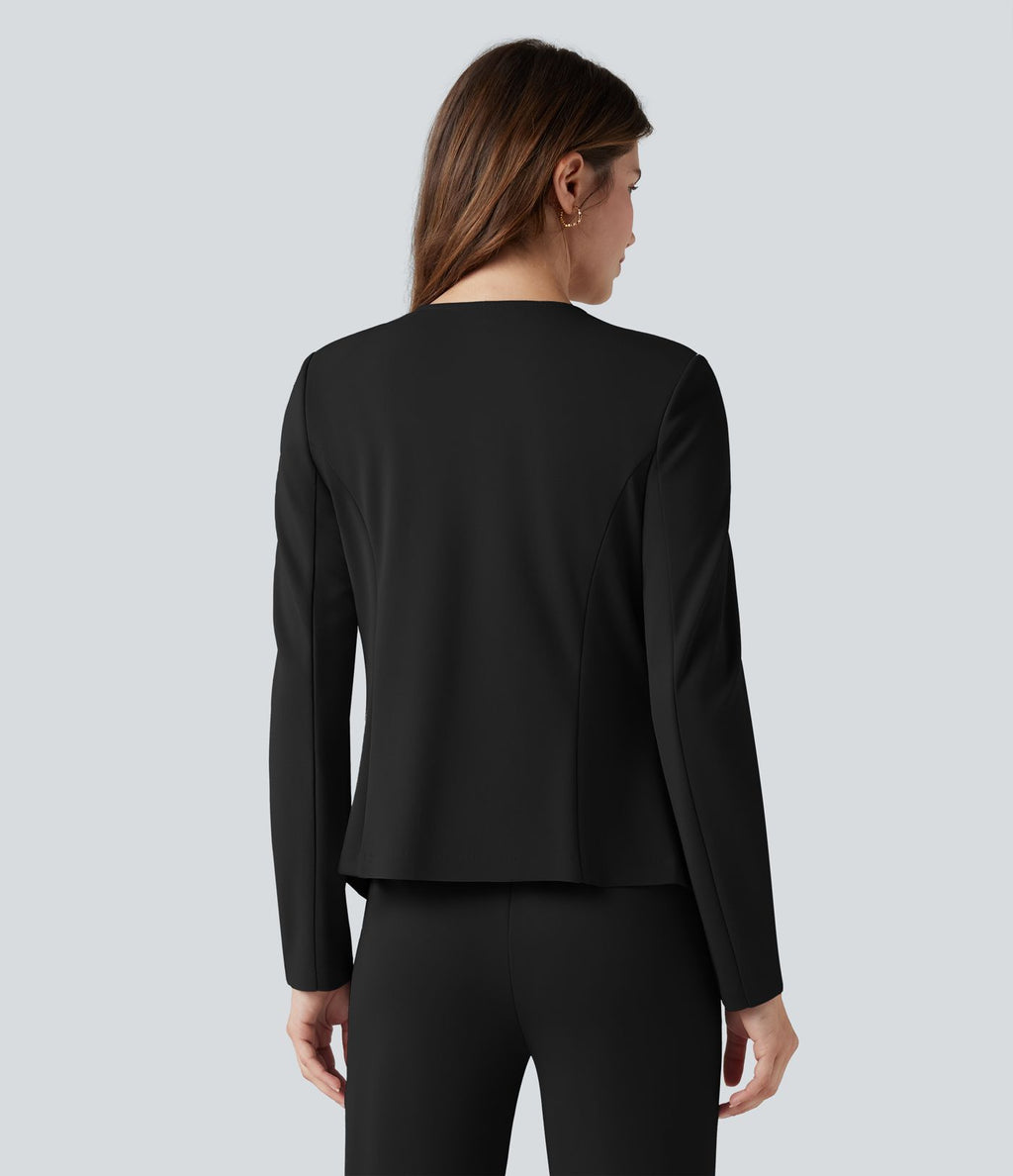 Blazer tailleur waterfall manches longues en crêpe