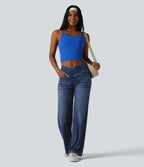 Halara Flex™ Jean large casual taille haute croisée en lyocell drapé lavé avec poches