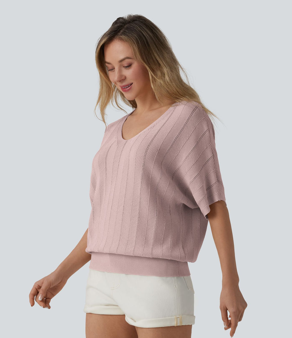 Pull décontracté col V manches courtes