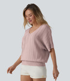 Pull décontracté col V manches courtes