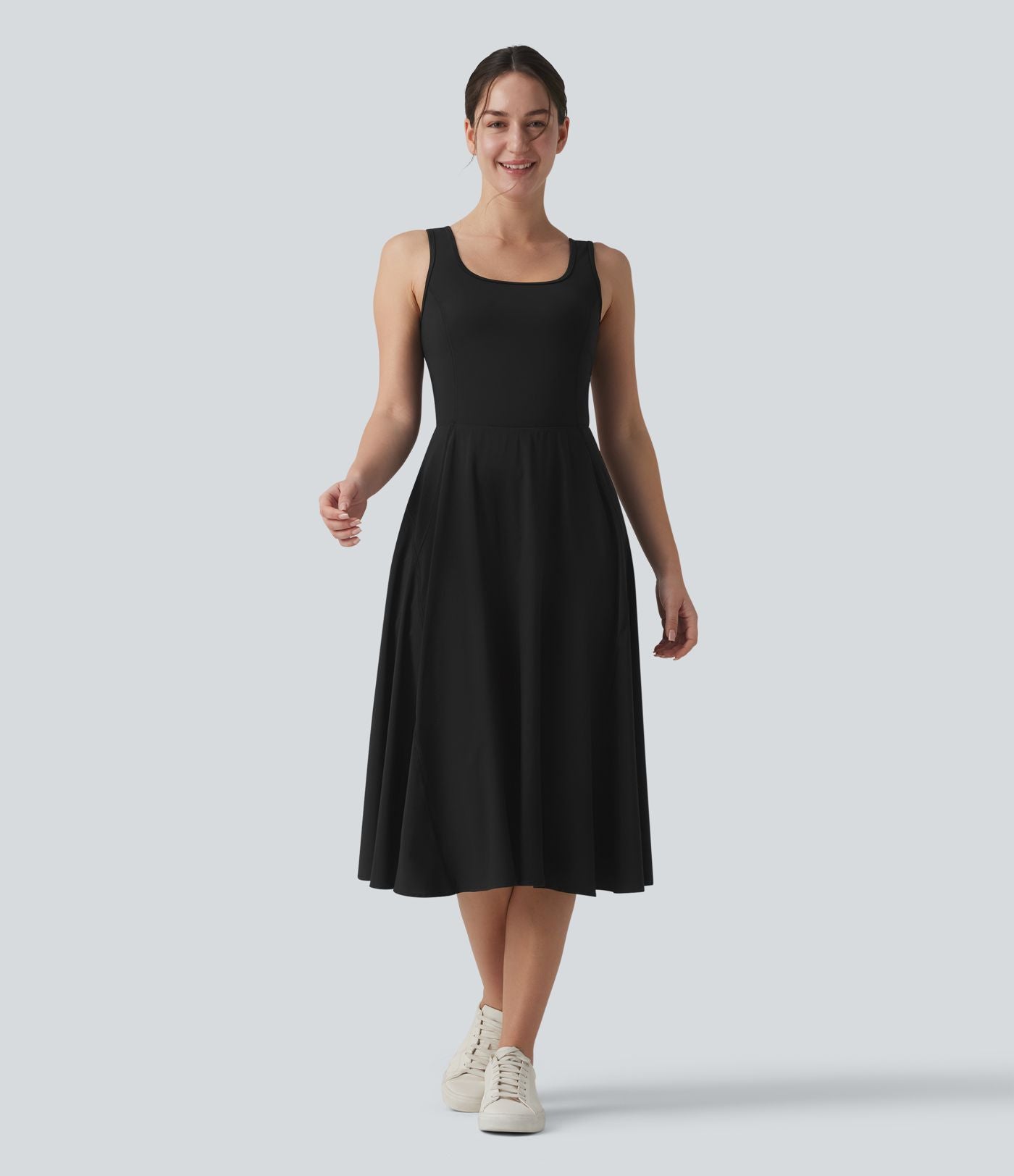 Robe de sport danse mi-longue Breezeful™ col carré dos nu croisé avec brassière intégrée 2-en-1 séchage rapide et poche - Easy Peasy