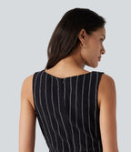 Robe casual mini rayée sans manches à col bateau avec poches
