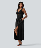 Robe midi SoftlyZero™ Airy effet frais InstantCool sans manches col V avec coques intégrées non amovibles et poches, bonnets E-G