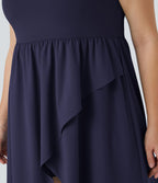 Breezeful ™ Dos Nu Asymétrique Ourlet Croisé 2 Pièces Poche Latérale Fluide Midi Séchage Rapide Casual Robe Grande Taille