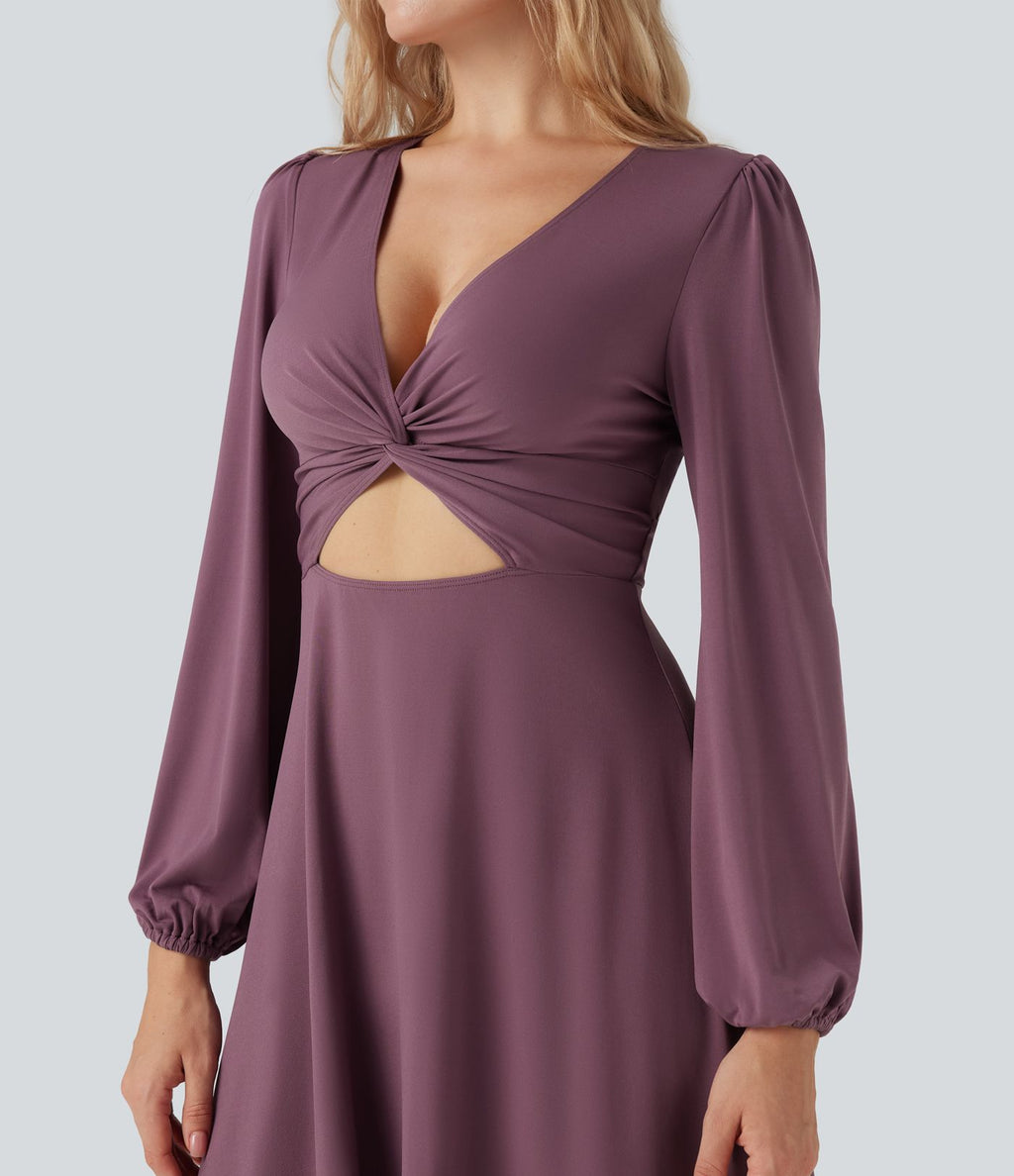 Robe courte col V avec découpes manches longues fermeture éclair