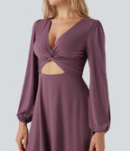 Robe courte col V avec découpes manches longues fermeture éclair