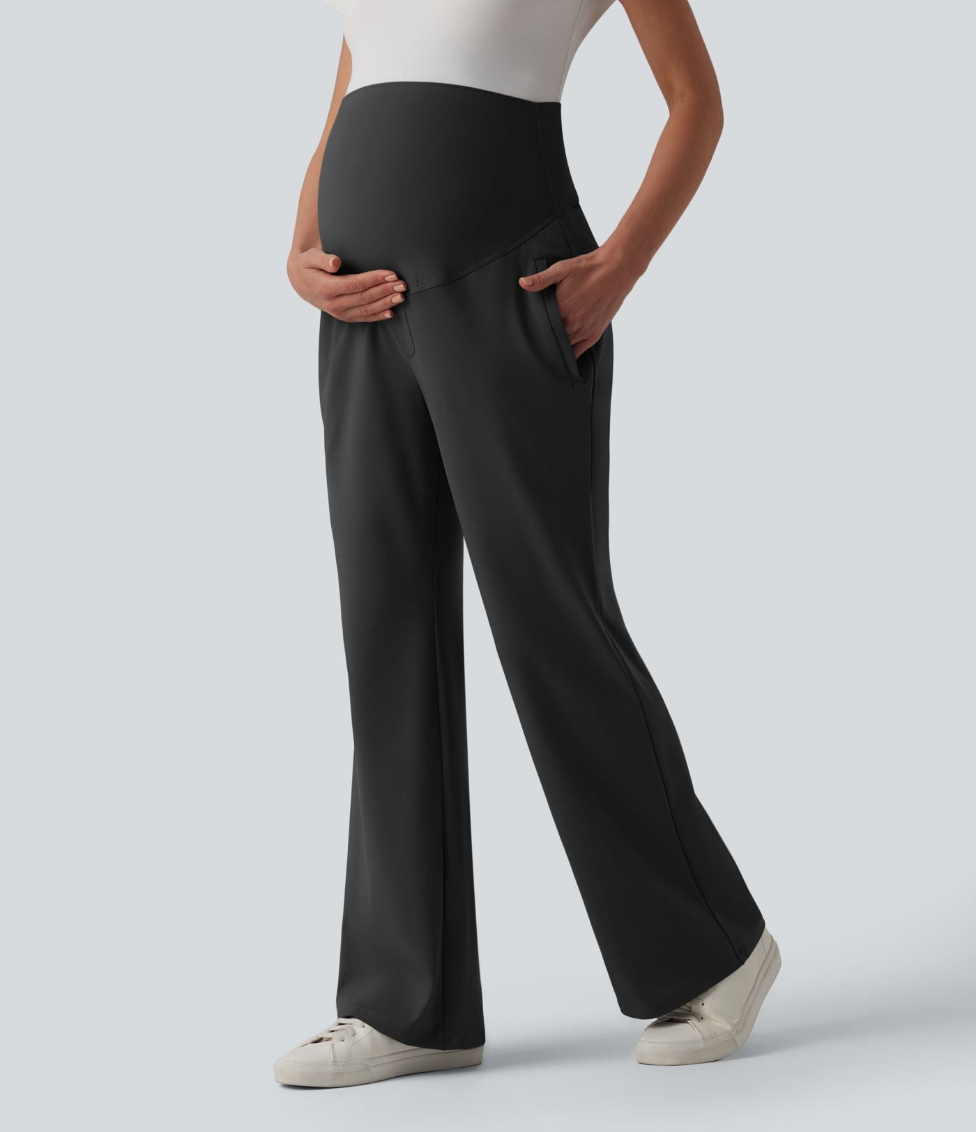 Halara Flex™ DayStretch Pantalon tailleur maternité évasé taille très haute avec poches zippées