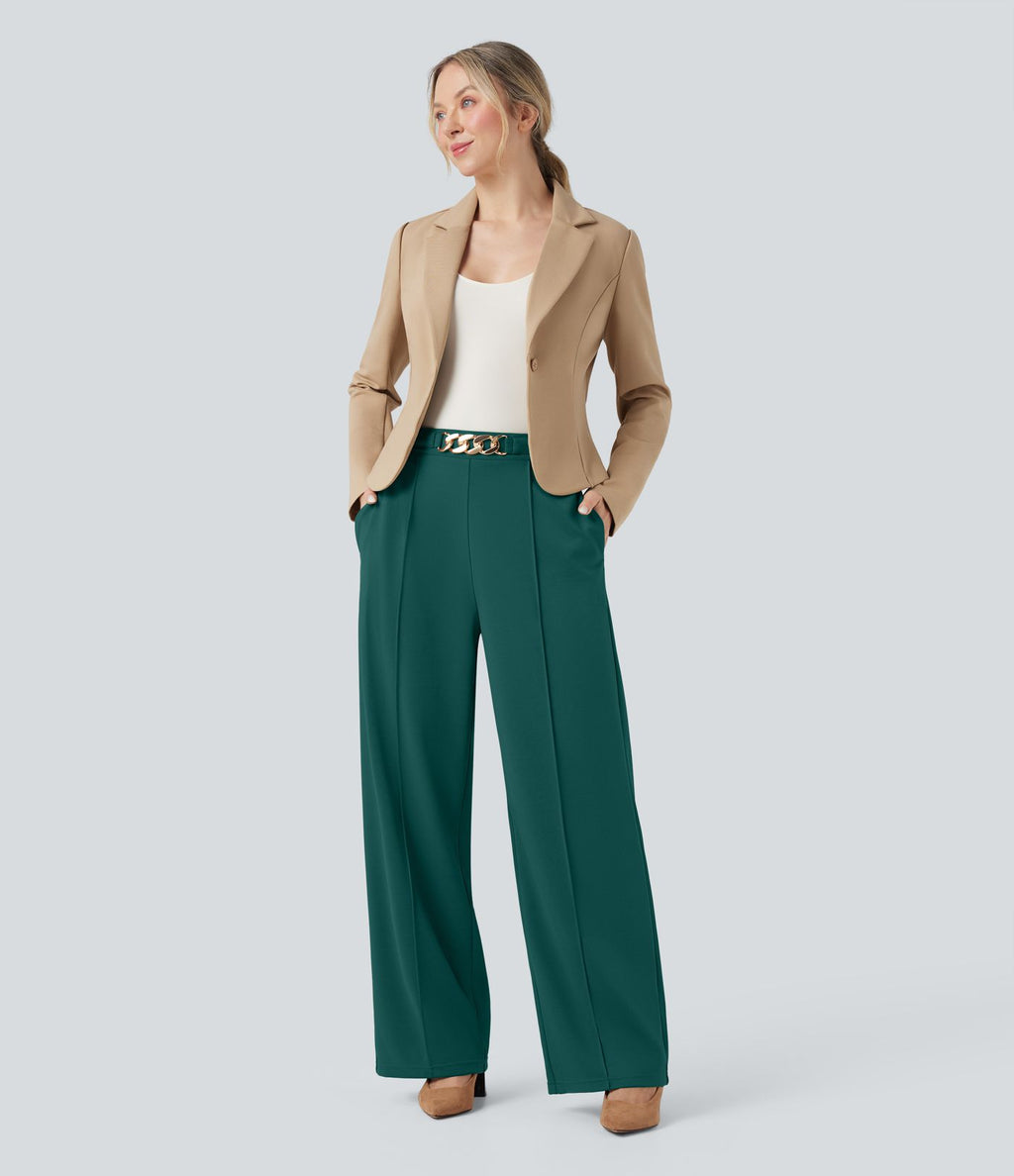 Pantalon de travail coupe droite taille haute avec chaîne métallique avec poches