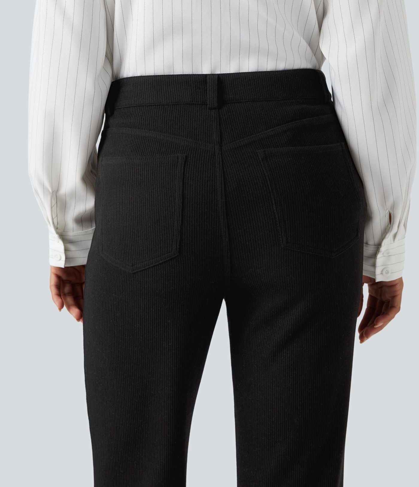 Pantalon bootcut côtelé taille haute avec poches