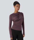 Cowl Neck Ruched Long Sleeve Slim Work Top