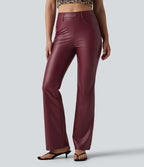 Pantalon casual bootcut taille haute en PU extensible avec poches