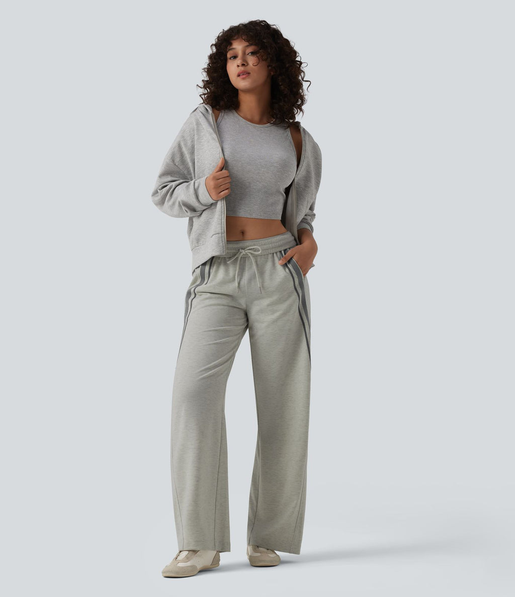 Jogging large décontracté color block taille mi-haute avec cordon de serrage intérieur et poches
