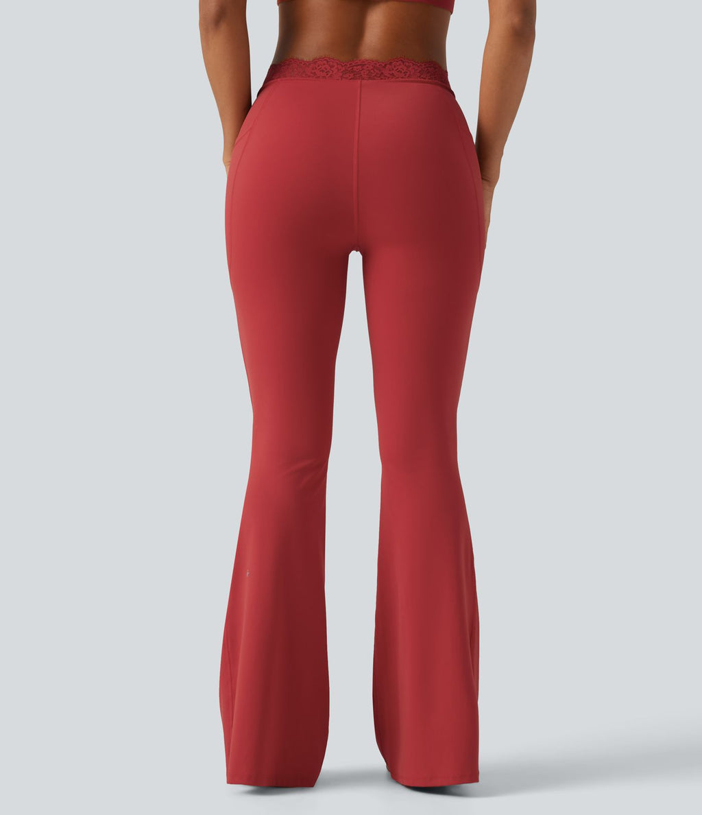 Halara UltraSculpt™ Legging évasé de yoga taille haute en V avec dentelle contrastée et poches