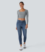 Jean skinny 7/8 décontracté taille basse Halara Flex™ avec poches zippées