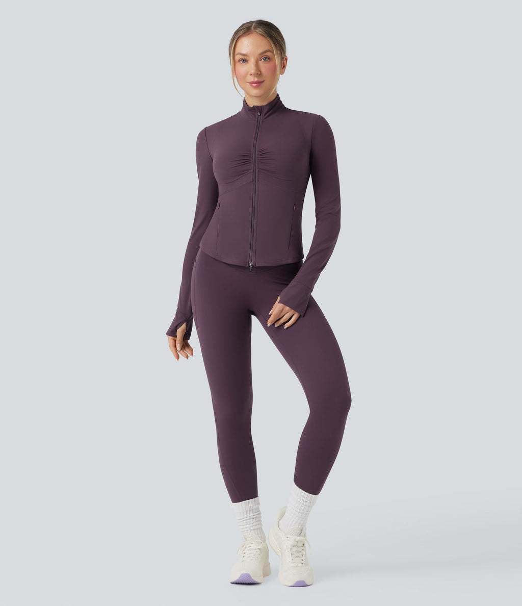 Veste de yoga Halara UltraSculpt™ col montant froncée push-up manches longues à trous pouces avec poches