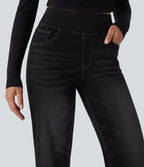 Jean décontracté Halara Flex™ taille haute, extensible, délavé, jambes droites avec poches multiples