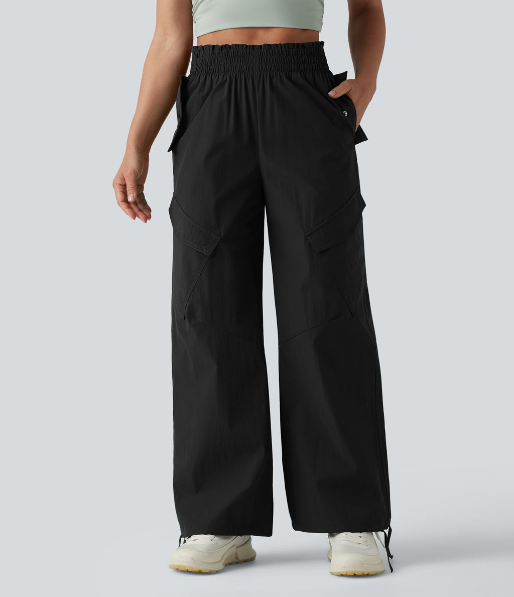 Pantalon cargo sport taille haute à finitions ondulées avec poches