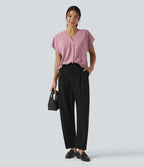 Blouse esprit bureau oversize défroissage facile, col V et manches courtes