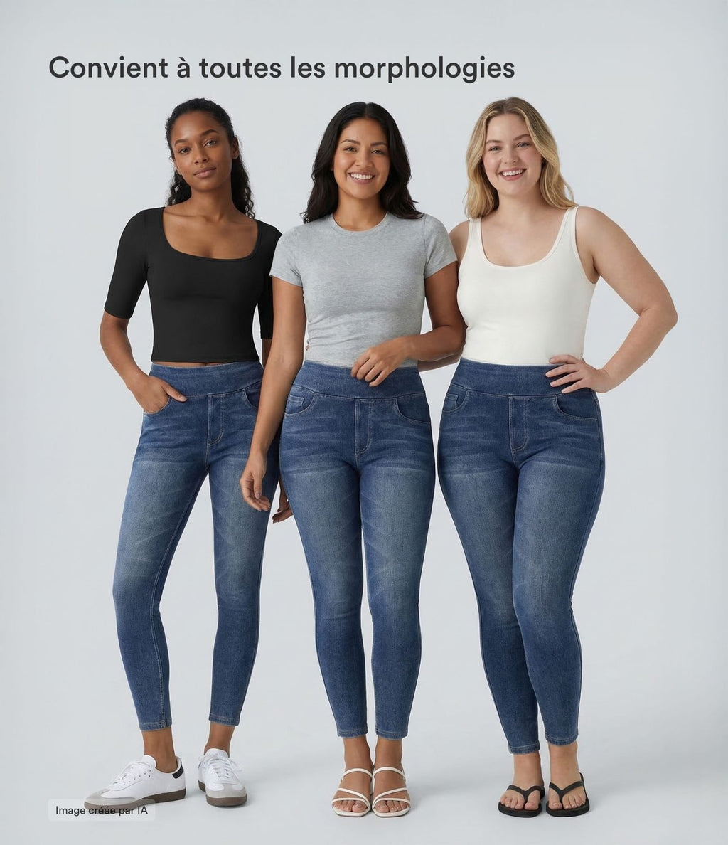 Leggings 7/8 décontractés en denim taille haute avec poches Halara Flex™